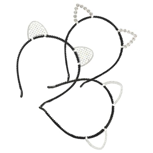 TOGEVAL 3 Stück Teiliges Katzenohren Stirnband mit Strass Langlebiges Haarschmuck für Damen Rutschfester Haarreif Glitzerndes Accessoire für Halloween Fasching und Cosplay von TOGEVAL