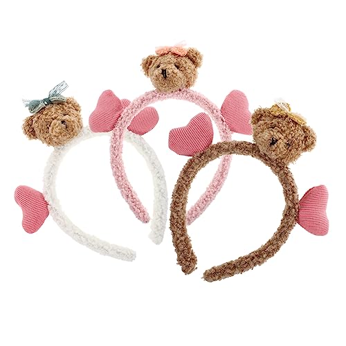 TOGEVAL 3 Stück Teiliges Mädchen Haarreif mit Bär und Herzform Weiches Plüschmaterial Bequemes Stirnband für Party Tägliches Tragen und Gesichtsreinigung Langlebig und Druckentlastend von TOGEVAL