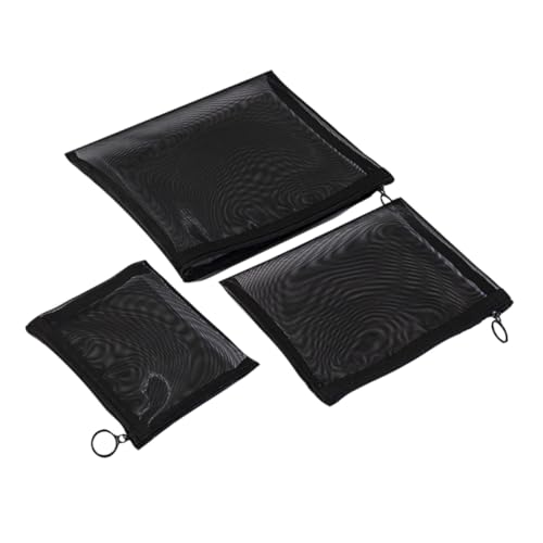 TOGEVAL 3 Stück Teiliges Mesh Kosmetiktaschen Leichter Schwarzer Reise Organizer für Make up Stifte und Toilettenartikel Multifunktionale Kulturbeutel mit Netzmaterial für Damen und von TOGEVAL