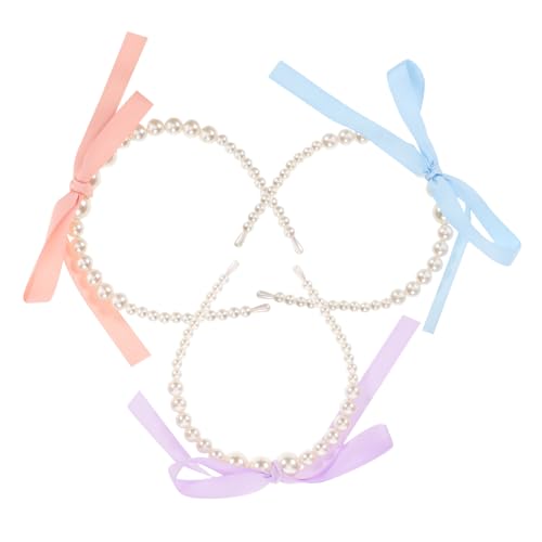 TOGEVAL 3 Stück Teiliges Perlen Haarband mit Schleife Schmale Haarreifen aus Weichem Band für Damen und Mädchen Modische Haarschmuck Accessoires mit Perlen für Alltag und Festliche Anlässe von TOGEVAL