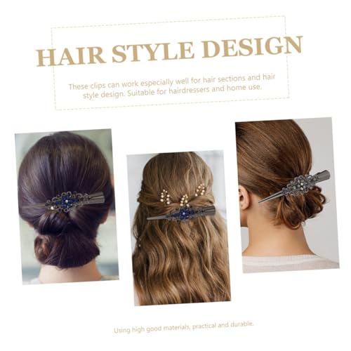 TOGEVAL 3 Stück Teiliges Retro Haarklammer mit Strass Großer Metall Entenschnabel Clip in Schwarz Blau Rot Modischer Haarschmuck für Frauen und Mädchen Fester für Nasses und Trockenes von TOGEVAL