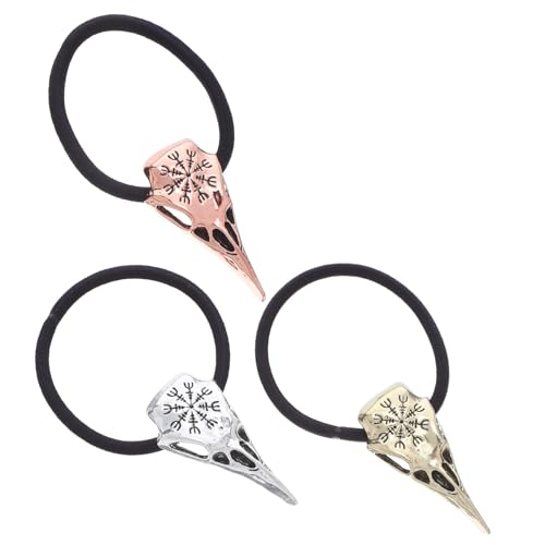TOGEVAL 3 Stück Teiliges Viking Haarband mit Gothic Schädel Ponytail Halter Halloween Haarschmuck Elastische Haargummis in Silber Antikbronze und Kupfer für Männer und Damen von TOGEVAL