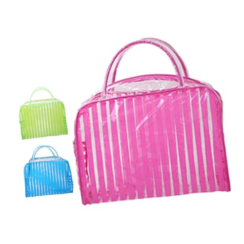 TOGEVAL 3 Stück Transparente wasserdichte Waschtasche PVC Kulturbeutel Reise Make Up Tasche für Damen Kompakt Strapazierfähig Rot Grün Blau Flugzeug Geeignet von TOGEVAL