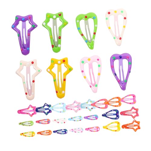 TOGEVAL 30 Stück Snap Haarspangen Set für Mädchen Teiliges Set Süßem Kawaii Design für Haarschmuck und Alltag Herz Wassertröpfchen und Stern Clip Varianten von TOGEVAL