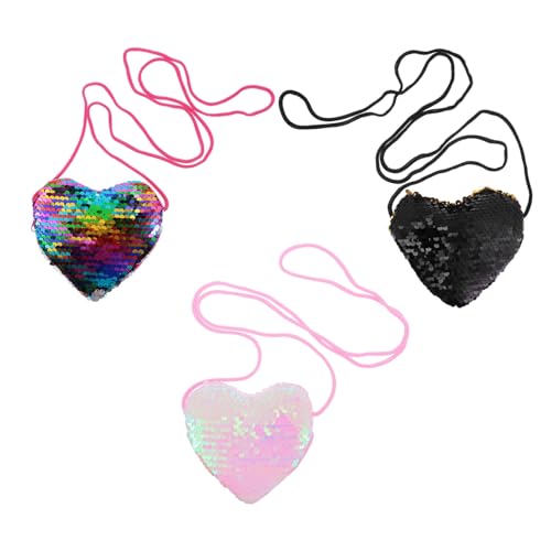 TOGEVAL 3stücke Herzförmige Sequin Geldbörse Trendige Tragbare Münztaschen Für Schnüren Farben Zufällig Praktisch Und Für Unterwegs von TOGEVAL