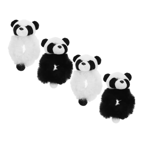 TOGEVAL 4 Stck Teiliges Flauschiges Panda Haargummi Weiche Elastische Haarbänder für Mädchen und Frauen Süße Ponytail Halter Schadstofffrei Komfortabel und Haarschonend als Niedliches von TOGEVAL