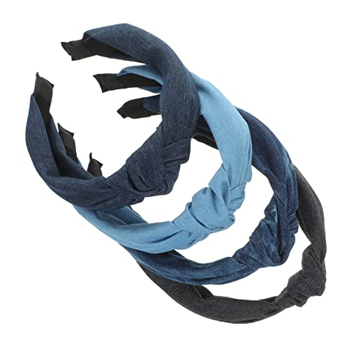 TOGEVAL 4 Stück Damen Denim Haarband Knoten Stirnbänder für und Mädchen Schwarz Dunkelblau Blau Gradient und Hellblau Haaraccessoires für von TOGEVAL