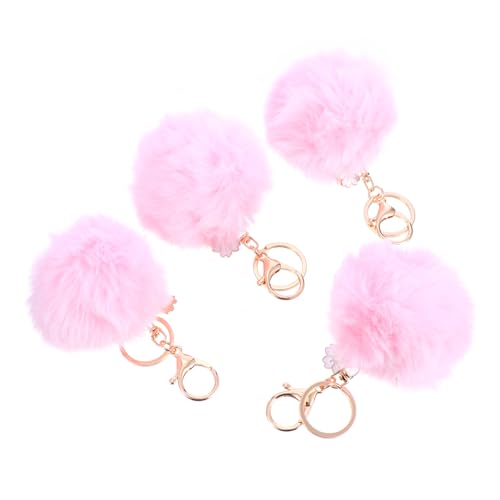 TOGEVAL 4 Stück Fellknäuel Schlüsselanhänger Essiggurke Reize Spiel Käfige Kette Zubehör Auto Freundinnen gfg Blumenmuster Key Chain wischtelgeschenk Schlüsselbund Schlüsselringhalter Rosa von TOGEVAL