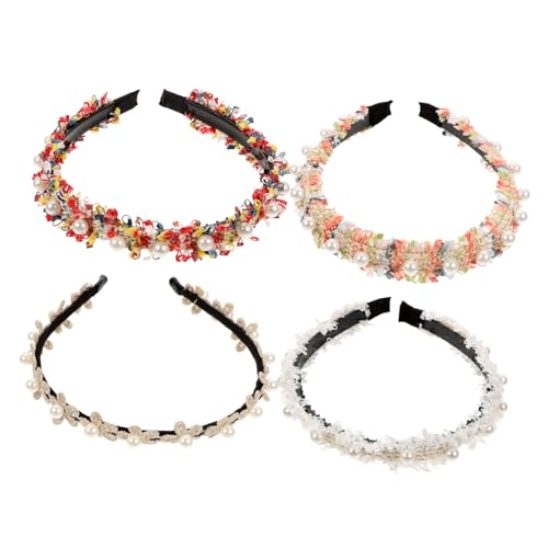 TOGEVAL 4 Stück Gepolsterte Perlen Haarreifen für Frauen Mädchen Verzierte Stirnbänder in Verschiedenen Stilen Bequemes Haaraccessoire für Alltag und Besondere Anlässe von TOGEVAL