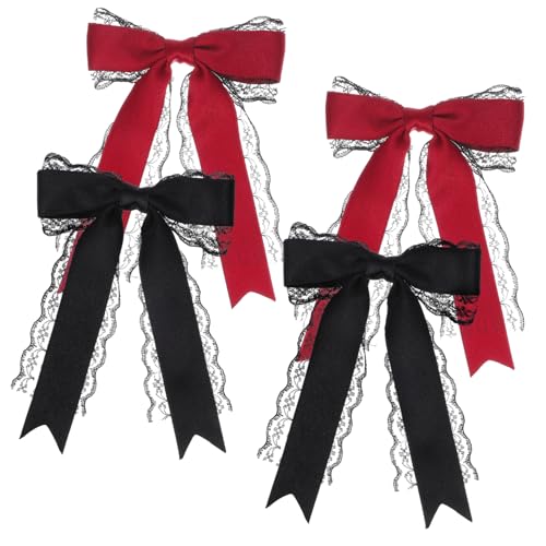 TOGEVAL 4 Stück Haarbögen für Damen Süße Haarclips mit Langen Bändern Schwarz und Rot Haaraccessoires für Hochzeitskleider und Festliche Anlässe von TOGEVAL