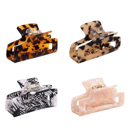 TOGEVAL 4 Stück Haarklammern Mittlere Rutschfeste Haarkralle für Damen Buntes Design Robustes Material für Dickes Dünnes Lockiges und Glattes Haar Beim Waschen Schminken Kochen und von TOGEVAL