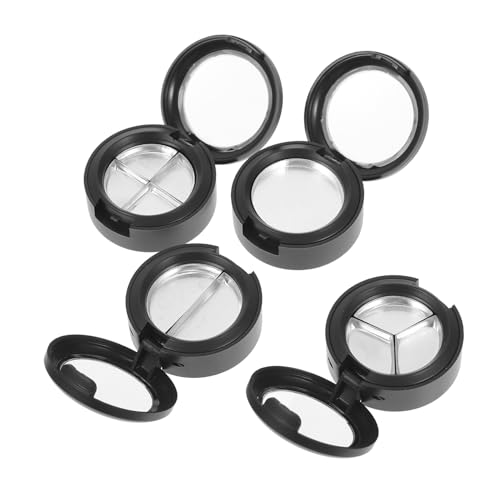 TOGEVAL 4 Stück Rundes Transparentes Lidschatten Case mit Fächern Nachfüllbare Kosmetikbox für Lidschatten Lippenstift und Make Up Schwarz mit Aluminium Palette Bruchsicher und Praktisch von TOGEVAL