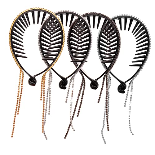 TOGEVAL 4 Stück Strass Haarklammer mit Quaste Teiliges Ponytail Clip und Dutt Halter für Damen Geeignet für Dickes Lockiges und Glattes Haar Langlebig und Haarschonend Modisches von TOGEVAL