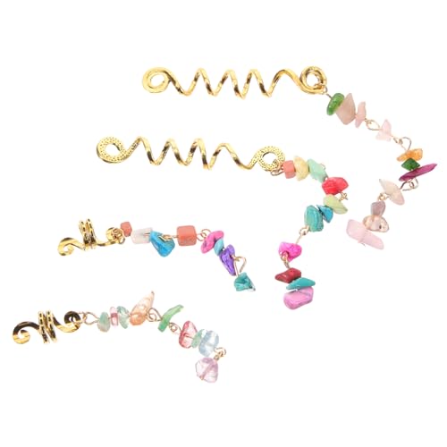 TOGEVAL 4 Stück Teiliges Ethnischer Haarschmuck für Dreadlocks Natürliche Steinanhänger Leichte Haarspiralen Einfach Anzubringen Langlebig für Zöpfe Festivals und Partys von TOGEVAL