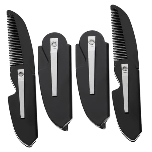 TOGEVAL 4 Stück Teiliges Faltbare Bartkämme aus Schwarzem Ergonomisch Geformt Hautfreundlich Tragbar für Herren Bartpflege Präzises Styling für Verschiedene Bartformen für Reise und von TOGEVAL