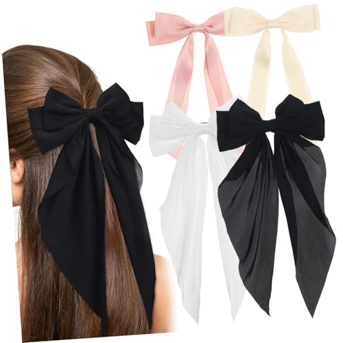 TOGEVAL 4 Stück Teiliges Haarschleifen Satin Haarschleifen mit Stabilen Clips für Frauen und Mädchen Stilvolle Haarschmuck Accessoires Rutschfeste Haarklammern für Alltag und Party von TOGEVAL