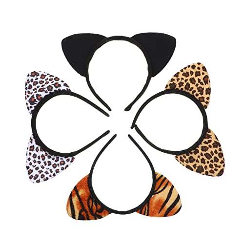 TOGEVAL 4 Stück Teiliges Katzenohr Haarband für Leopard Design für Kostümpartys Cosplay und Feste mit Schwarz Gelb Weißem und Tigerfarbenem Haarreifen Perfektes Zubehör für Fotos und Mehr von TOGEVAL