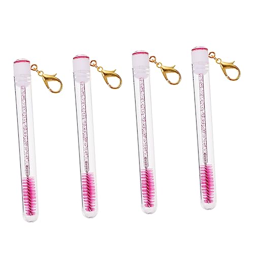 TOGEVAL 4 Stück Teiliges Mascara Wimpernbürste mit Schlüsselanhänger Lang Pink Langlebiger Kunststoff und Kunstfasern Geeignet für Wimpernverlängerung und Augenbrauenpflege Modisches Make von TOGEVAL