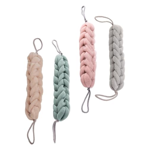 TOGEVAL 4 Stück Teiliges Peeling badetuch Langes Leichtes Duschhandtuch für Sanftes Rückenpeeling Schnelltrocknend und Tragbar für Bad Camping und Hotelaufenthalte Zufällige Farbe von TOGEVAL
