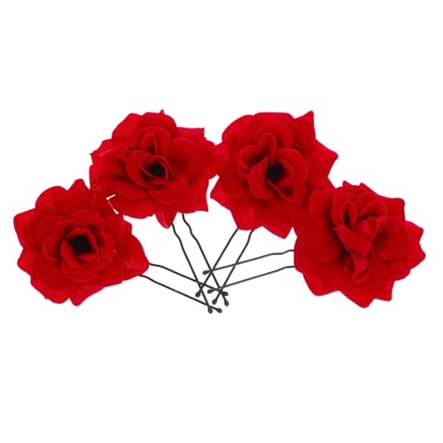TOGEVAL 4 Stück Teiliges Retro Haarschmuck mit Roten Rosen aus Samt Haarspangen für Damen Langlebige Blumenkopfbedeckung für Hochzeit Party und Festliche Anlässe von TOGEVAL
