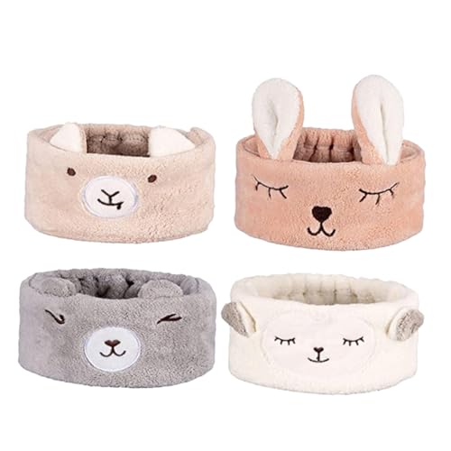 TOGEVAL 4 Stück Mädchen Stirnbänder Elastische Plüsch Stirnbänder Für Gesichtspflege Make up Spa Und Yoga Tierdesign Weich Und Langlebig Für Kinder Und Damen 4 Farben (beige Grau von TOGEVAL