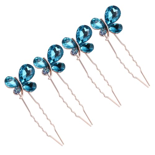 TOGEVAL 4 Stück Teiliges U förmiges Haarschmuck Blauen Kristall strasssteinen Elegante Braut Haarnadeln für Hochzeit Party und Festliche Anlässe Modische Damen Haarspangen zum Stylen von TOGEVAL