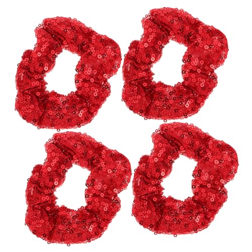 TOGEVAL 4 Stück Teiliges Weihnachten Haargummis Pailletten Glitzer Elastische Haarbänder für Mädchen und Frauen Festliche Haarschmuck Weich Schonend Vielseitig für Party und Alltag von TOGEVAL