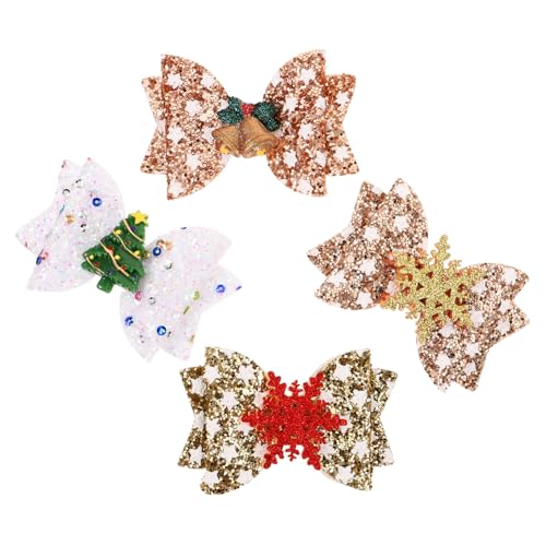 TOGEVAL 4 Stück Teiliges Weihnachts Glitzer Schleifen Haarnadeln für Festliche Haaraccessoires für Mädchen Sicher und Langlebig für Partys und Weihnachtsfeiern von TOGEVAL