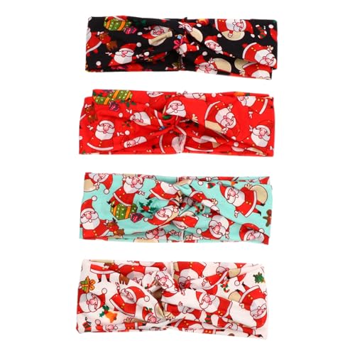 TOGEVAL 4 Stück Teiliges Weihnachts Stirnband mit Knoten Elastische Haarbänder mit Santa Rentier Glocken Motiv Vielseitig als Sport Schweißband Yoga Haarband Charmantes Accessoire für von TOGEVAL