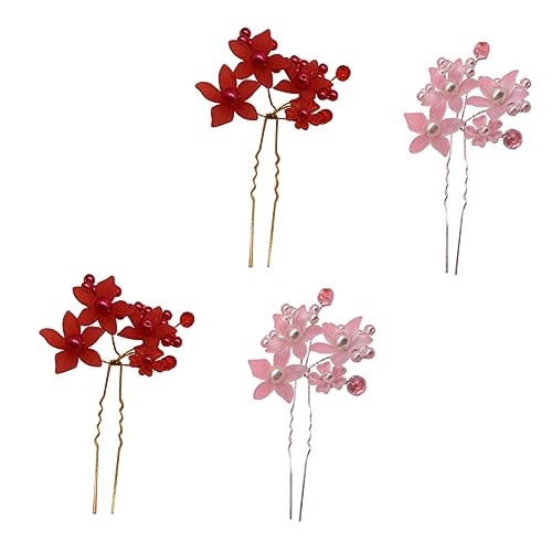 TOGEVAL 4 Stück U Förmige Haarnadeln mit Blüten und Perlen Teiliges Set für Braut und Hochzeit Eleganter Haarschmuck für Damen Leicht und Bequem für Besondere Anlässe von TOGEVAL