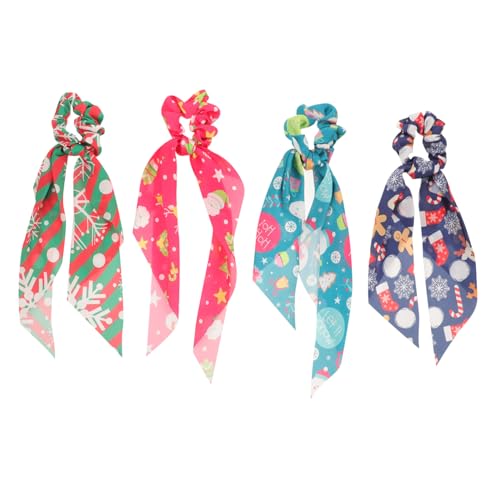 TOGEVAL 4 Stück Weihnachtsband Haargummi Weihnachts Haargummis Elastische Weihnachts Haarschal Mädchen Süße Kleine Winter von TOGEVAL