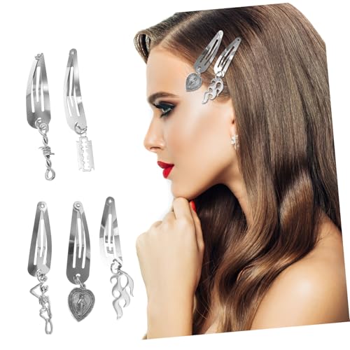 TOGEVAL 5 Paare Gothic Haarklammern Metal Snap Haarspangen im Stil Langlebige Metall Haarschmuck mit Messer Dorn Herz Flammen Designs Clips für Damen und Halloween Accessoires von TOGEVAL