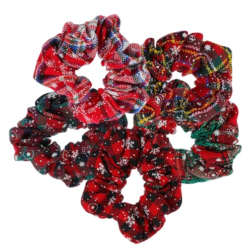 TOGEVAL 5 Stück Elastische Haargummis mit Schneeflocken Design Weihnachtliche Haarbänder in und Dunkel Rot Grün Rot Gelb und Festlich für Damen und Mädchen Vielseitig für Weihnachten von TOGEVAL