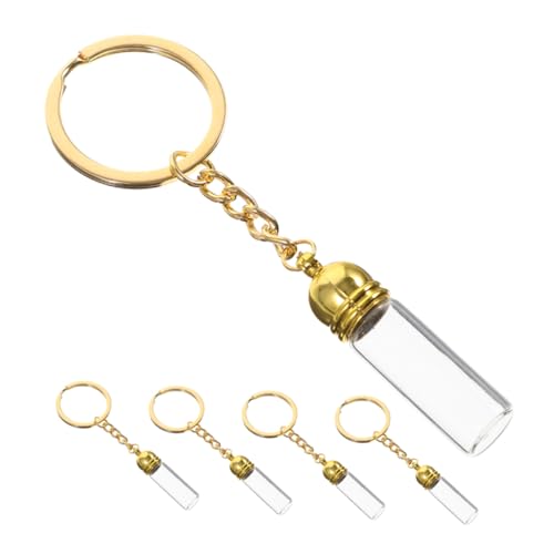 TOGEVAL 5 Stück Glasflaschen Anhänger Süßer Kleiner Schlüsselanhänger Nachfüllung Parfüm Leer Hängend Winzig Duft Mini Schlüsselbund Diy Hanging Decor Süße Dose Golden Zinklegierung von TOGEVAL
