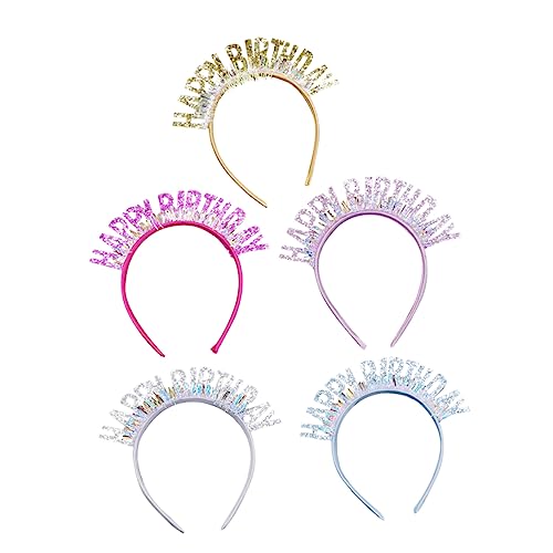 TOGEVAL Geburtstags-stirnband Für Mädchen – 5 Stück Glitzer-haarbänder Mit Textdesign Schärpe Kopfbedeckung Für Geburtstagspartys Dekorative Haar-accessoires von TOGEVAL