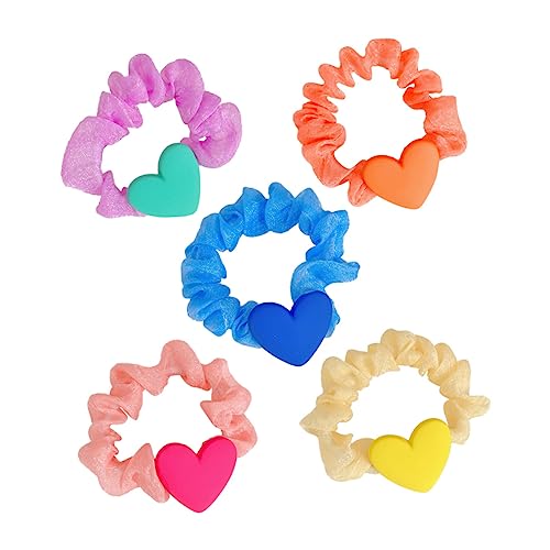 TOGEVAL 5 Stück Liebevolle Herz Haargummis für Mädchen Elastische Haargummis Ponytail Halter Haar Zubehör Farben Bequem und Langlebig für Verschiedene Frisuren von TOGEVAL