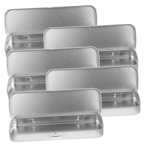 TOGEVAL 5 Stück Teiliges Bleistiftetui aus Metall Rechteckige Frostige Blechbox für Stifte Langlebige Schreibwarenbox für Schüler Silber von TOGEVAL