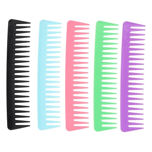 TOGEVAL 5 Stück Teiliges Breitzinkiges Haarkamm Griff Flexibles Langlebiges Material Entwirrt Schonend Nasses und Trockenes Haar für Männer Frauen und Vielseitig für Zufällige Farbe von TOGEVAL