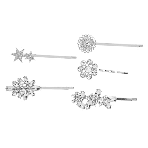 TOGEVAL 5 Stück Teiliges Haarklammern mit Strasssteinen Modische Perlen Haarspangen in Silber Funkelnde Stern Blumen Blattdesigns für Damen und Mädchen Geeignet für Festtage und von TOGEVAL