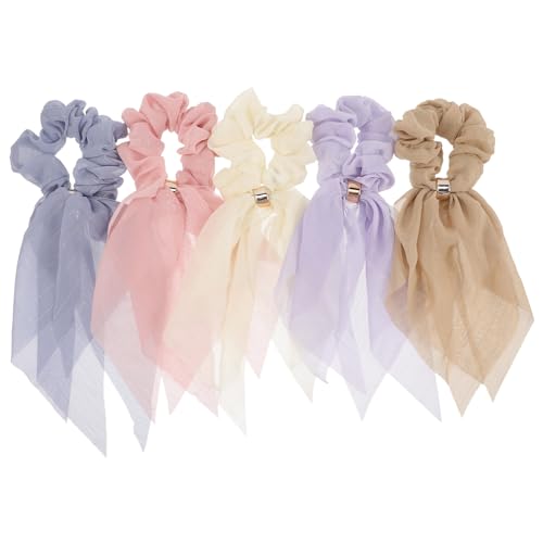TOGEVAL 5 Stück Teiliges Haarschleifen Scrunchies mit Doppellagigen Satinbändern Elastische Haargummis für Damen und Mädchen Haaraccessoires für Alltag Party Hochzeit Leichte und von TOGEVAL
