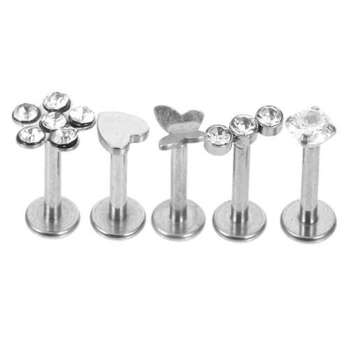 TOGEVAL 5 Stück Teiliges Piercing set aus Edelstahl mit Zirkonia Lip Nasenringe Knorpelschmuck für Ohr Helix Tragus Vielseitiger Schmuck für Frauen und Männer von TOGEVAL