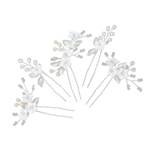 TOGEVAL 5 Stück Teiliges U-förmige Haarnadeln mit Strass und Weißer Softtonblume Leichter Brautschmuck für Damen Komfortable Haarforken für Elegante Hochzeitsfrisuren Modisches von TOGEVAL