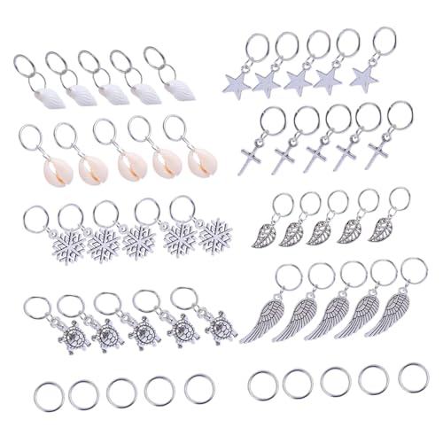 TOGEVAL 50 Stück Haarschmuck Ringe aus Metall für Zöpfe Silberne Haar Charms mit Stern und Blattdesign Langlebige Haarschmuck Accessoires für Flechtfrisuren DIY Haar Dekoration für Party von TOGEVAL