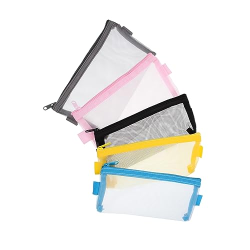 TOGEVAL 5Stücke Teiliges Großer Bleistiftbeutel Tragbare Transparente Netz Stofftaschen für Schreibwaren zur Aufbewahrung von Stiften Linealen und Notizen von TOGEVAL