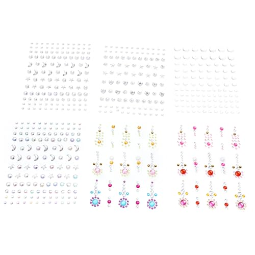 TOGEVAL 6 Blätter Wasserdichte Acryl Face Gems Sticker Teiliges mit Selbstklebenden Party Gesichtsschmuck für Kostümfest Maskenball Festival und Hochzeit Hautfreundlich Verschiedene von TOGEVAL