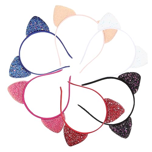 TOGEVAL 6 Stck Katzenohren Haarreif mit Pailletten Teiliges Bunten Farben für Mädchen für Kostümpartys Cosplay und Karneval Bequemer und Stylischer Kopfschmuck von TOGEVAL