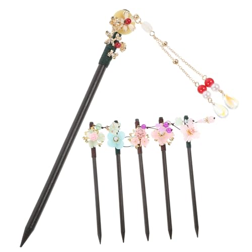 TOGEVAL 6 Stck Teiliges Chinesische Vintage Haarstäbchen aus Holz mit Quasten und Blumen Klassische Haarnadeln für Damen Geeignet für Hochzeiten Partys und Tägliche Frisuren Eleganter von TOGEVAL