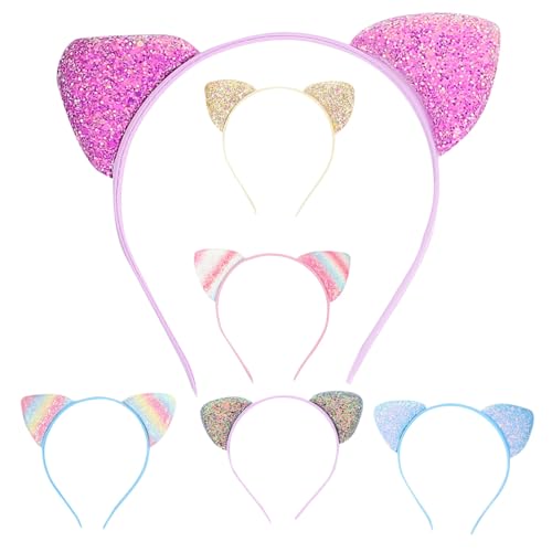 TOGEVAL 6 Stck Teiliges Katzenohren stirnband mit Pailletten Leichte und Bequeme Mädchen Haar accessoires Bunte Candy farben Geeignet für Cosplay Party und von TOGEVAL