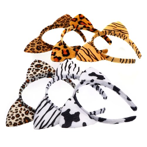 TOGEVAL 6 Stück Leopard Katzenohren Haarreif Teiliges für Cosplay Halloween und Partys Bequemer Rutschfester Kopfschmuck mit Tiermotiv für Mädchen und von TOGEVAL