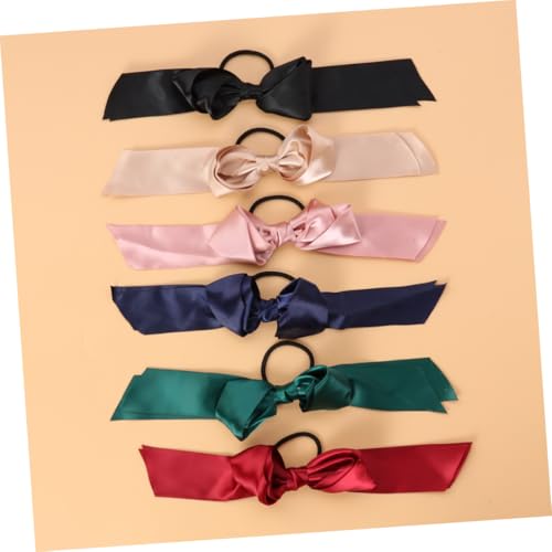 TOGEVAL 6 Stück Teiliges Bowknot Haargummi aus Doppellagigem Satin Elastische Ponytail Ropes für Mädchen und Frauen Stilvolle Haarbänder zum Sicheren Fixieren und Modischen Haarschmuck von TOGEVAL